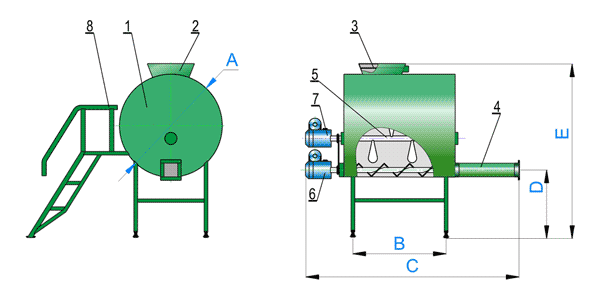 механизм подачи топлива (опилок, щепы, древесных гранул и т.п.) в топку котла или газогенератора - чертеж